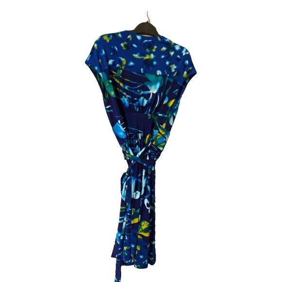 Jones New York Dress Blue Green Yellow 10 Stretch Wrap Floral Career Church - Picture 6 of 7